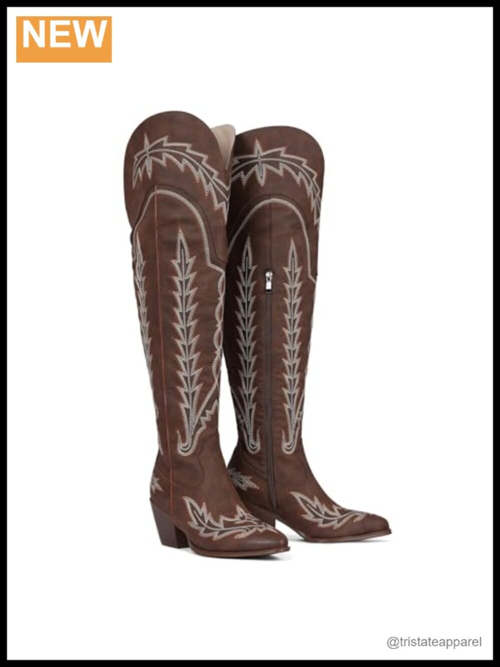 Celbreez Wide Calf Over Knee Western Boots Women Embroidered Chunky Heel Side